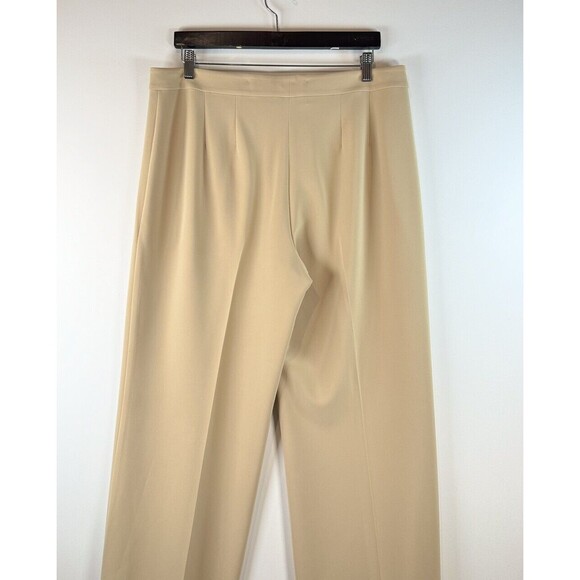 St John Women Dress Pants Beige Wide Leg Trouser High Waisted Preppy Size 14 - Picture 9 of 10